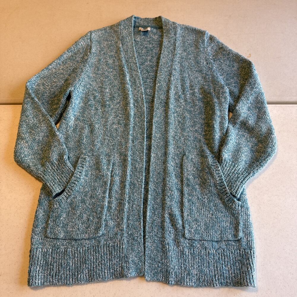 Vintage L.L.Bean Women’s Medium Teal Marled Knit Open Front Cardigan Sweater